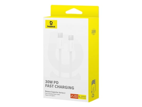 Baseus Superior, 2 m, USB C, USB C, 480 Gbit/s, Valkoinen