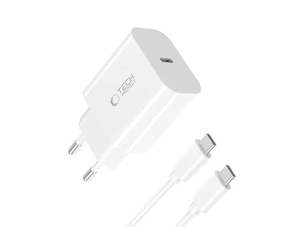 TECH-PROTECT NC20W 1-PORT NETWORK CHARGER PD20W + TYPE-C CABLE WHITE