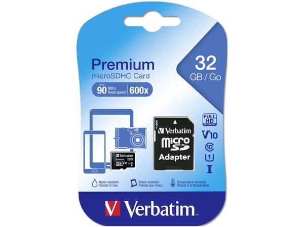 Verbatim MicroSDHC Card 32 GB inkl. Adapter (class 10)