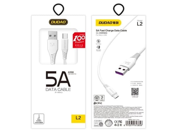 Dudao L2T USB-A to USB-C cable 2m hvid