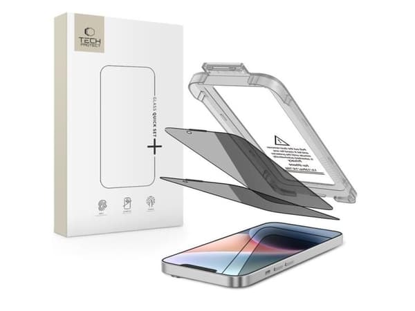 "Tech-Protect Quick Set Spy+ Privacy Glass for iPhone 13 / 13 Pro / 14 / 16e, 2 stk. per pakke