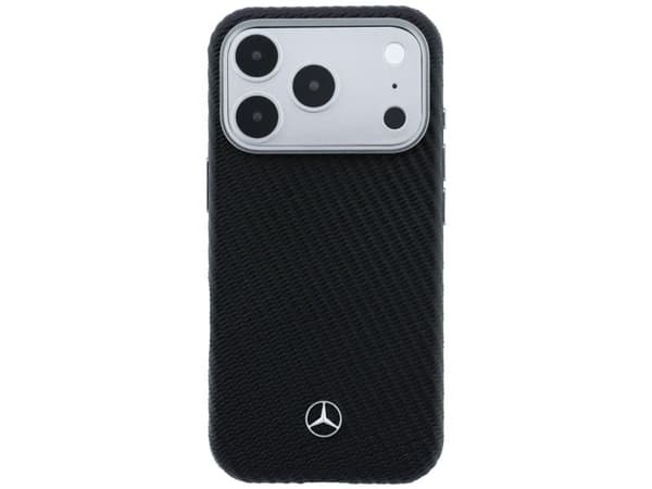 Mercedes Leather Semi Wrap Wood Effect MagSafe Case for iPhone 17 Pro Max - Black