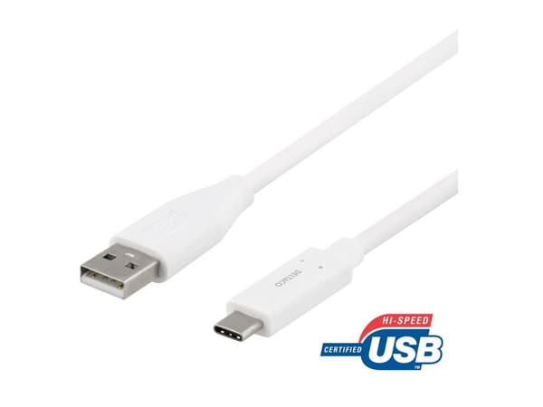 DELTACO USBC-1008M - USB-kabel - USB-C (hann) til USB (hann) - USB 2.0 - 3 A - 50 cm - hvit