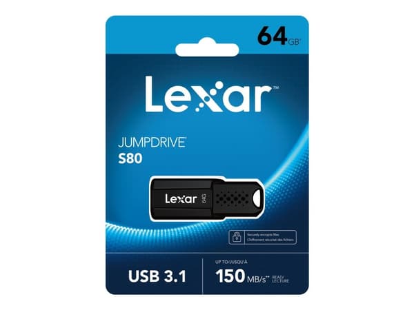 Lexar JumpDrive S80 - USB-flashdrive - 64 GB - USB 3.1 - sort