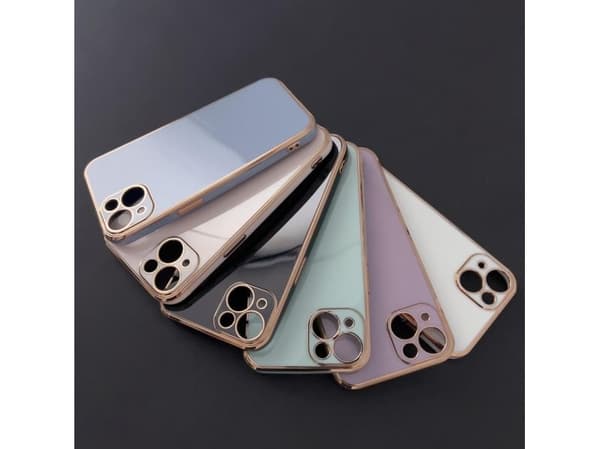 Lighting Color Case-deksel til iPhone 12 Pro Max, geldeksel med gullramme, blå