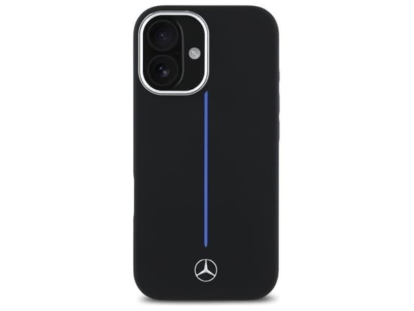 Mercedes silikon blå stripe MagSafe-etui til iPhone 16 - svart