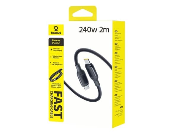 Baseus PicoGo hurtiglade- og datakabel USB-C til USB-C 240W 2 m Cosmic Black