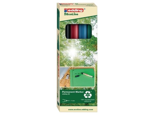 Permanent markerare, Edding 25 Ecoline, assorterade färger, 4-pack