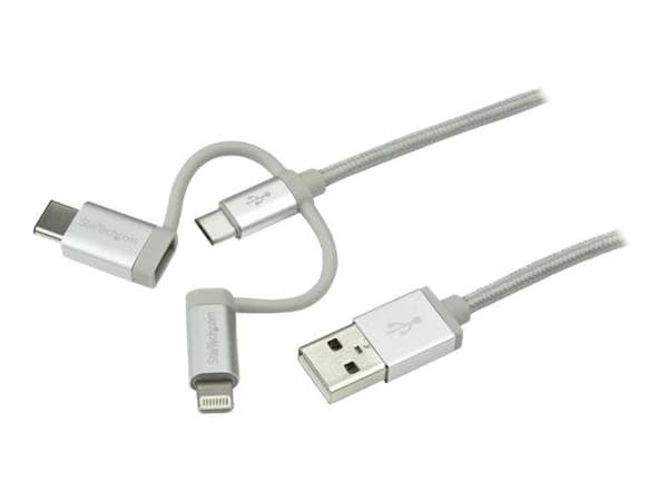 StarTech 1 m USB-multiladdningskabel - USB till Micro-USB eller USB-C eller Lightning för iPhone/ iPad/iPod/Android - Apple MFi-certifierad - 3 i 1...