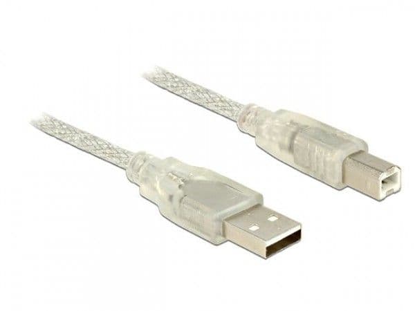 Delock - USB-kabel - USB typ B (hane) till USB (hane) - USB 2.0 - 1.5 m - transparent