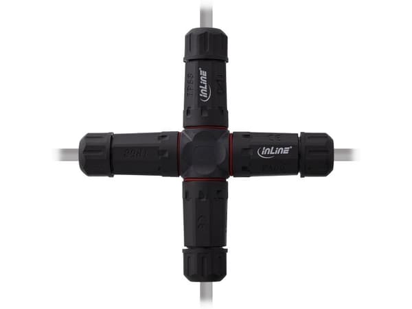 InLine strømkabelkobling IP68 3-polet 4-veis M20 sort (69927V)