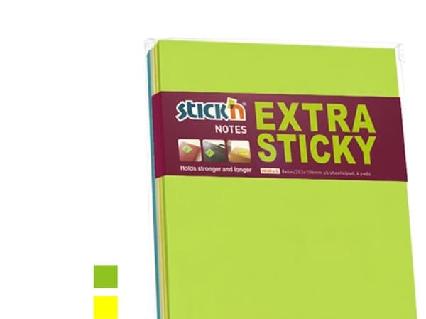 Notes, BNT Stick´n, Extra sticky assorteret, 150x203mm, pakke a 4 stk
