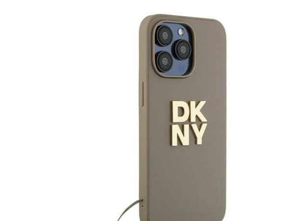 DKNY Wrist Strap Stock Logo case for iPhone 15 Pro Max - beige