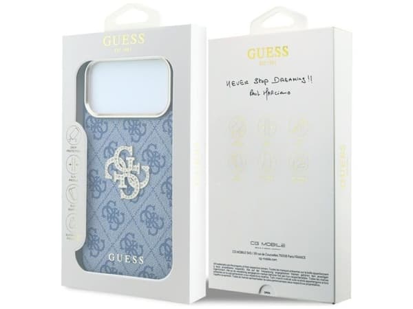 Etui Guess 4G & Big Strass Logo do iPhone 18 Pro Max / 17 Pro Max niebieski