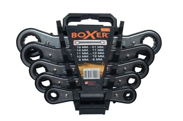 BOXER ring-/gaffelnøkkelsett med skralle - dobbel
