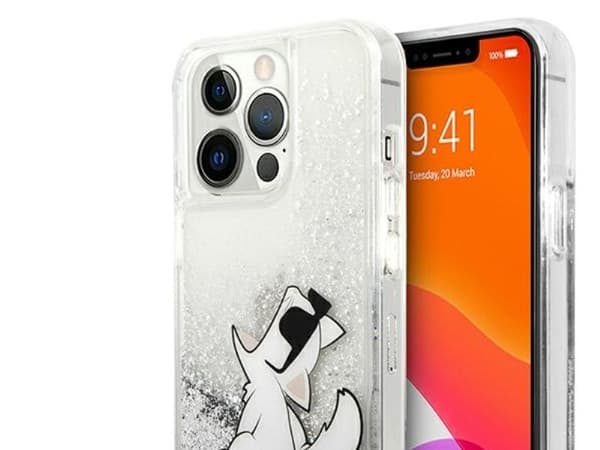 Karl Lagerfeld Liquid Glitter Choupette fun-deksel til iPhone 13 Pro Max 6,7" - sølv
