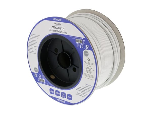 DELTACO - Massekabel - 100 m - UTP - CAT 6a - halogenfri, solid - hvit