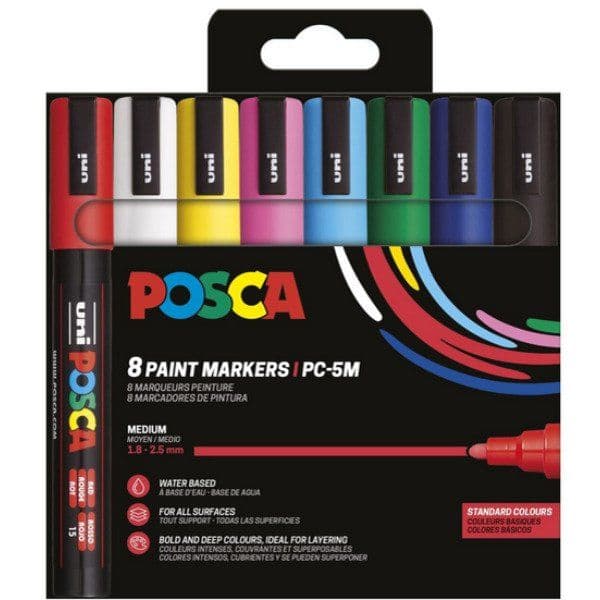 Malingstusj POSCA PC-5M - med 8 basisfarger