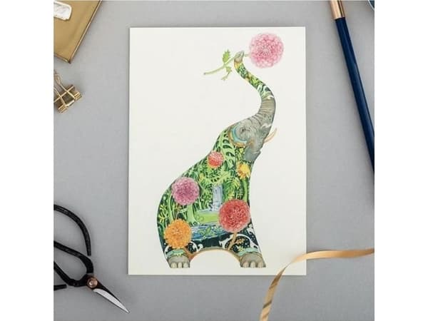 A085 B6 carnet + kuvert elefant med blommor