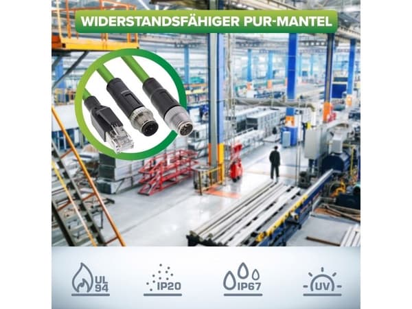InLine 40305, 5 m, M12, M12, Hane/Hane, Grön, Koppar