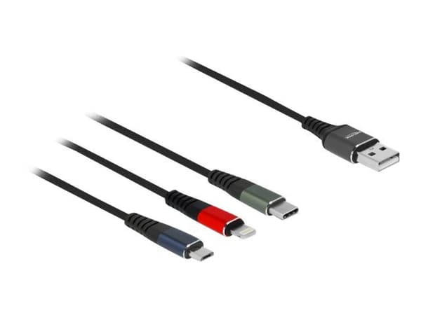 Delock - Lightning-kabel kun for lading - USB hann til Micro-USB type B, Lightning, USB-C hann - 30 cm - svart