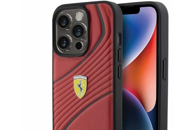 Ferrari Twist metall-logo-deksel til iPhone 15 Pro - rød