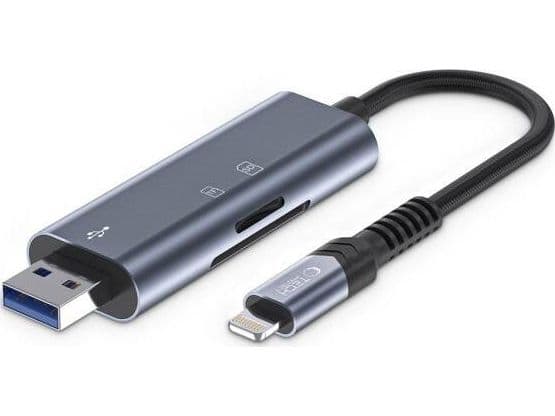 Tech-Protect UltraBoost kortleser for SD/microSD med Lightning/USB-A - grå