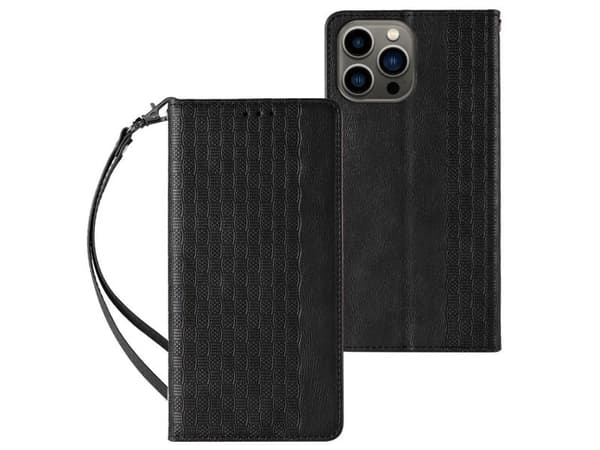 Magnetstropp-etuiet til iPhone 14 Plus Flip Wallet minihank stropp stativ svart