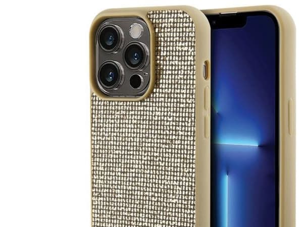 Guess Disco metal script-deksel til iPhone 15 Pro - gull