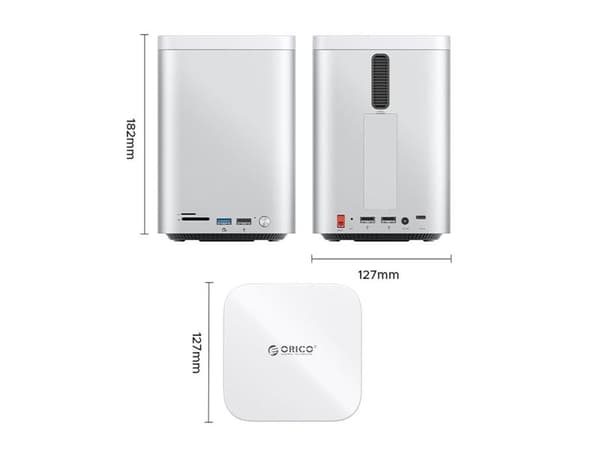 Orico MiniTower med hårddiskfack för upp till 56 TB - silver