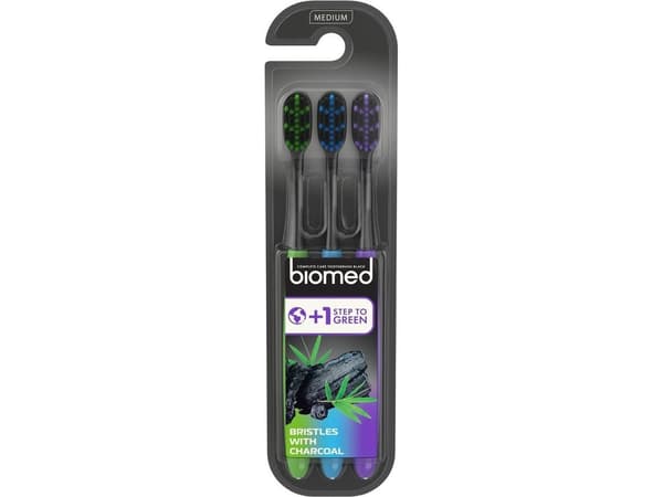 Biomed tandborste med träkol 3-pack medium