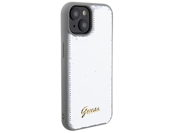 Guess Sequin Script metallskal till iPhone 15 - silver