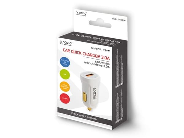 SAVIO SA-05/W - Strömadapter för bil - 3 A - QC 3.0 (USB) - vit