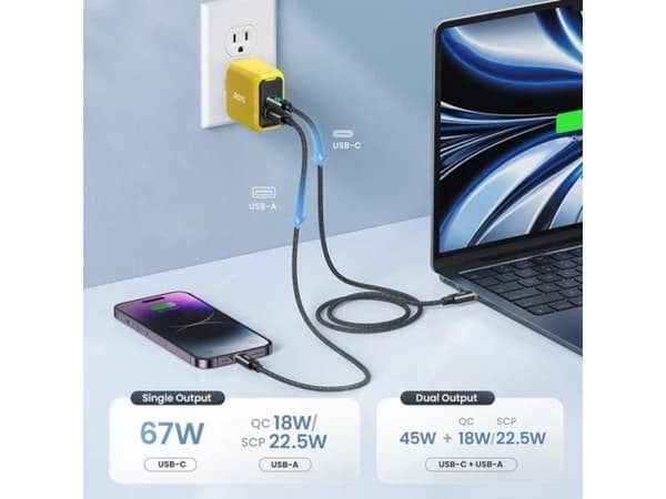 AOHI Magcube PD 67W 1x USB-C, 1x USB-A lader