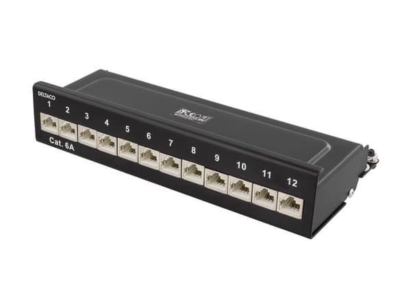 DELTACO PAN-213 - Patch-panel - väggmontering - CAT 6a - RJ-45 X 12 - svart
