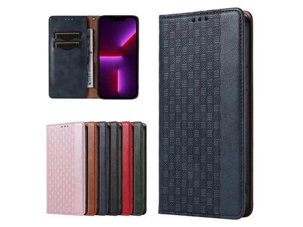 Magnet Strap Case iPhone 14 Plus flip cover wallet mini lanyard stand blue
