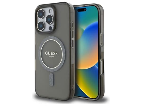 Guess IML Glitter Circle MagSafe case for iPhone 16 Pro Max - black