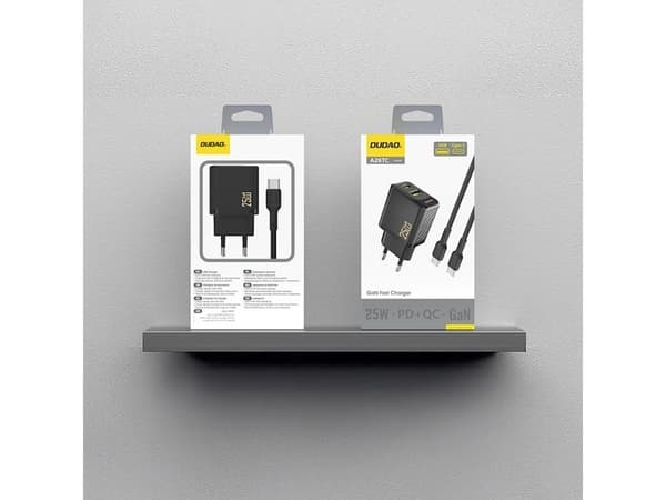 Dudao A26TCEU Adapter 25Watt 1xUSB-C 1xUSB-A (1m USB-C to USB-C cable included) Sort