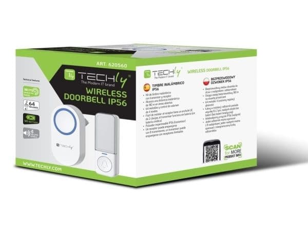 Techly I-BELL-RING05, Vit, IP56, 1 styck, 1 styck, Vägg, Trådlös