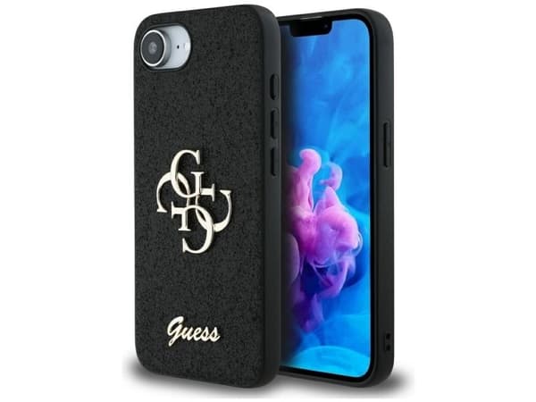 Guess Fixed Glitter Big 4G-deksel til iPhone 16e - svart