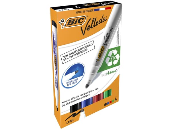 Whiteboardmarkers BIC Velleda 1701, box med 4 st.