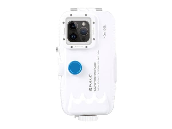 Puluz vanntett plastetui til iPhone 14 Plus/Pro Max/13 Pro Max/12 Pro Max/11 Pro Max (hvit)