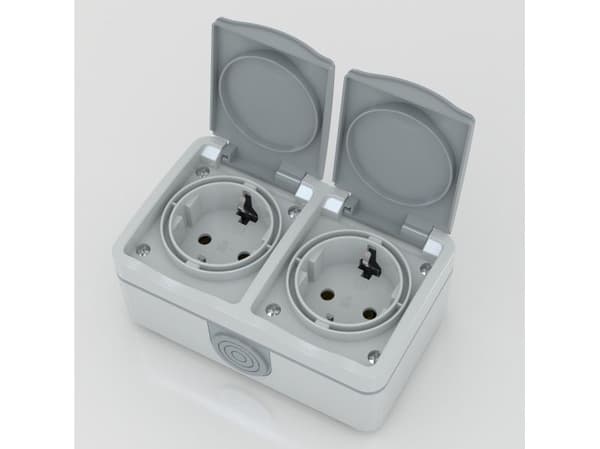 Pistorasia kaksinkertainen schuko 16A IP54 harmaa