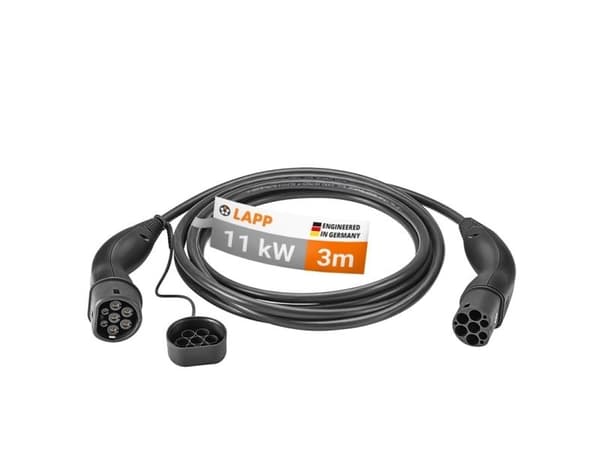 Tyypin 2 latauskaapeli, jopa 11 kW, 3 m, musta