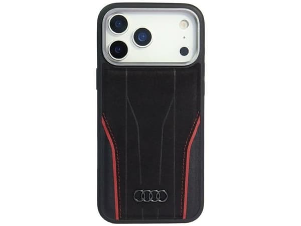 Audi R8 Genuine Leather MagSafe Case for iPhone 17 Pro Max - Black and Red