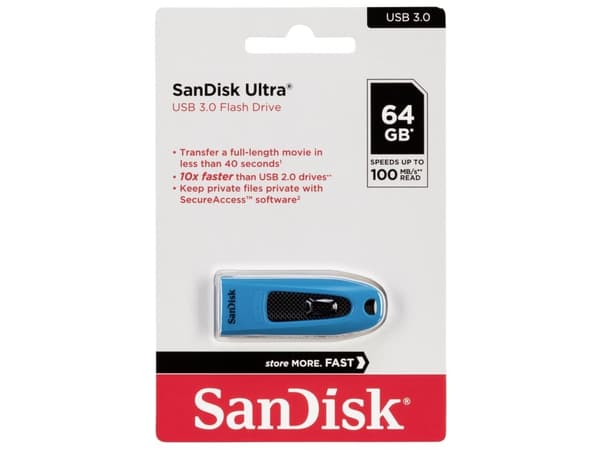 SanDisk Ultra - USB-flashstasjon - 64 GB - USB 3.0 - blå