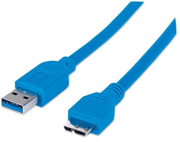Manhattan USB 3.0, A/Micro-B, 1 m, 1 m, USB A, Micro-USB B, USB 3.2 Gen 1 (3.1 Gen 1), Hane/Hane, Blå