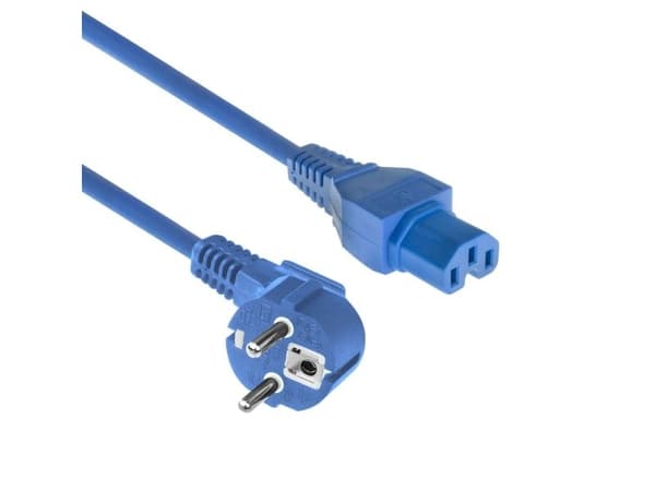 Strömkabel CEE 7/7 hane (vinklad) - C15 blå 1 m