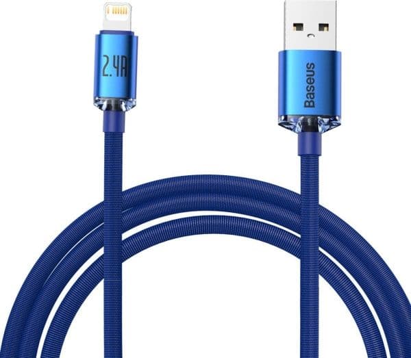 Baseus Crystal Shine, 2 m, Lightning, USB A, Handstik, Handstik, Blå