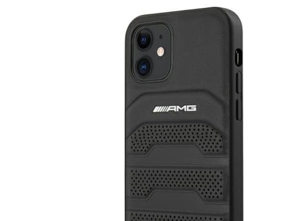 AMG lærdeksel med pregete linjer til iPhone 12 mini - svart